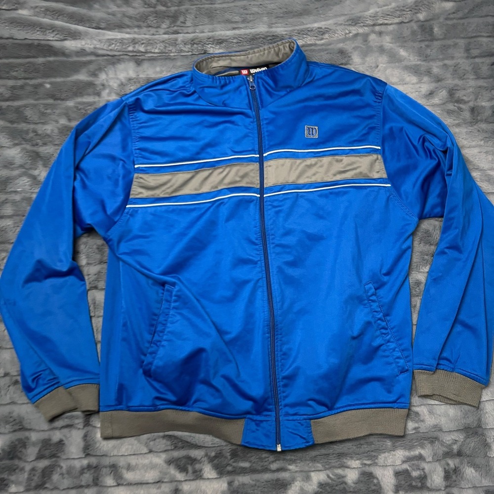 Wilson Mens XXL Full Zip Track Jacket Blue Gray Athletic Warm Up RN 63306 8520